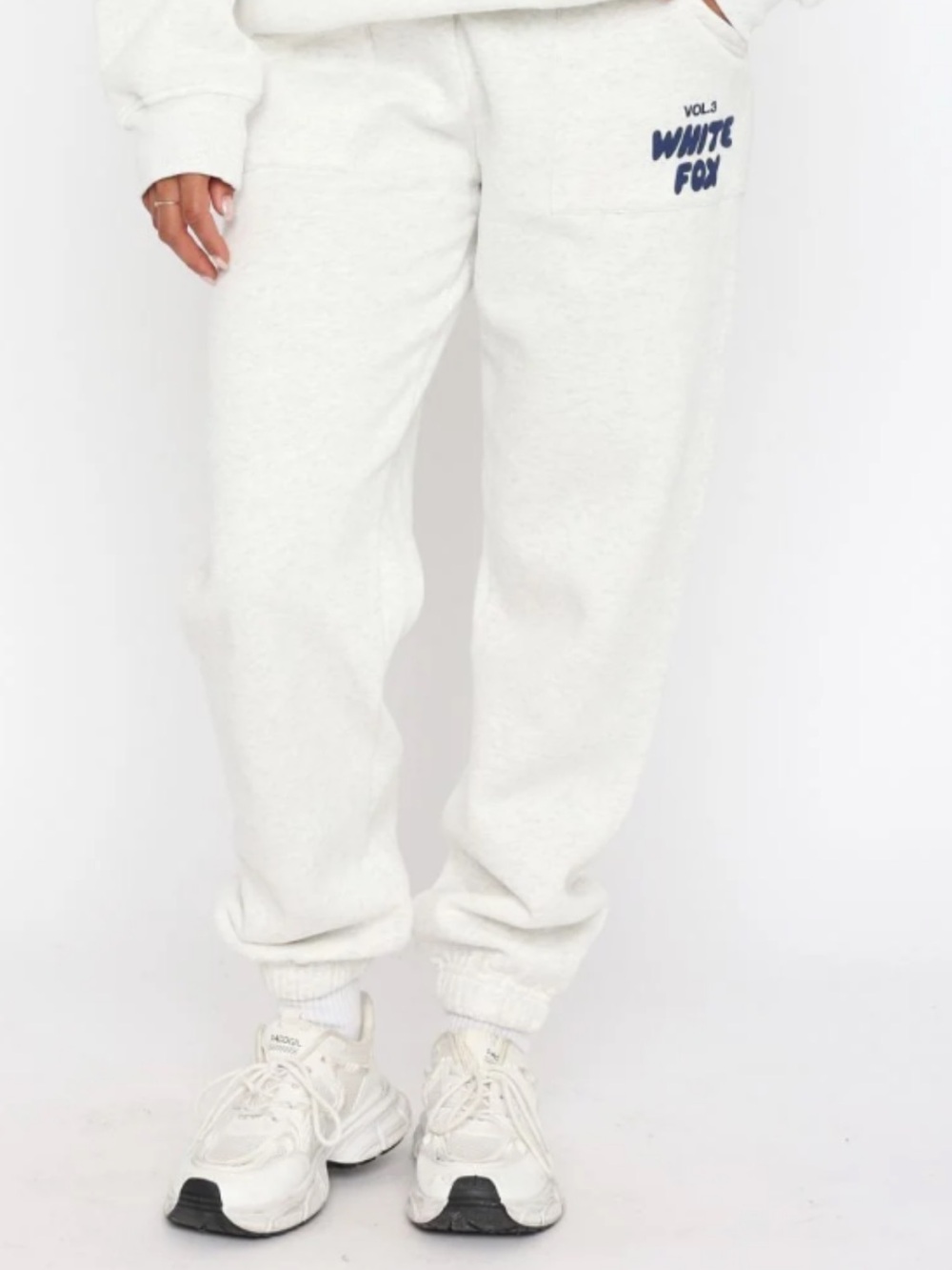 White Fox Offstage Light Heather Gray Sweatpants with Navy Label